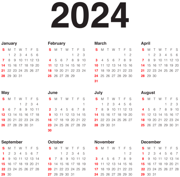 2024 Transparent Calendar Black PNG Image Gallery Yopriceville High